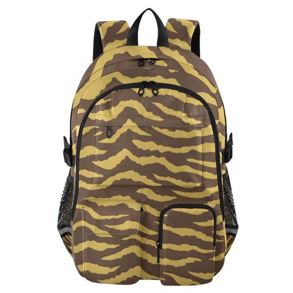 DIXRUYEE Tiger Print Pattern Backpack for School 14Laptop Compatible with Reflective Safety Strips