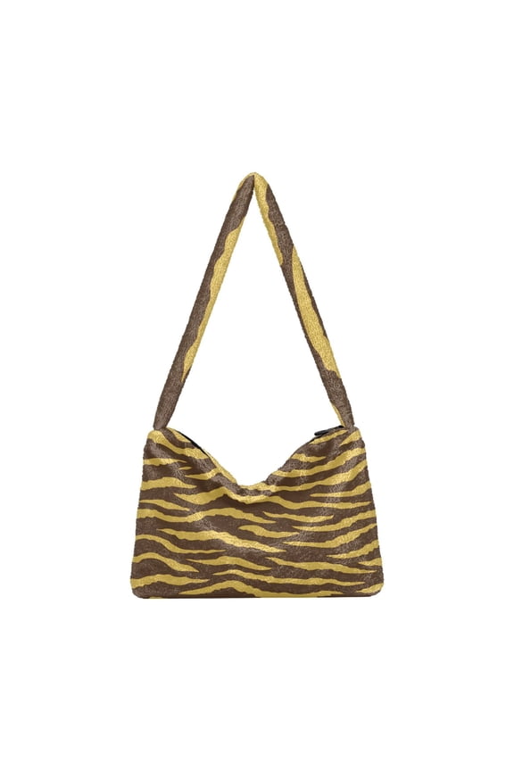 DIXRUYEE Tiger Print Pattern Print Plush Shoulder Bag Soft Faux Fluffy Hobo Tote Bag With Zipper Closure Casual Lightweight Crossbody Handbag