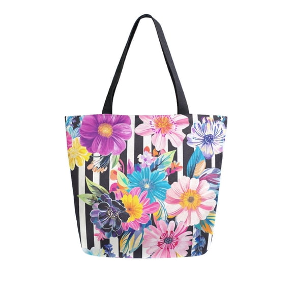 DIXRUYEE Tote Bag Women Weekender Travel Bag Shoulder Handbag Bold Floral Stripes Printed