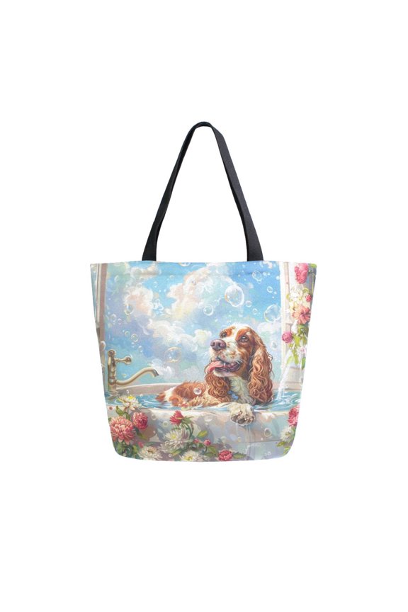 Tote Bag Women Weekender Travel Bag Shoulder Handbag Bubbles and Blooms Printed