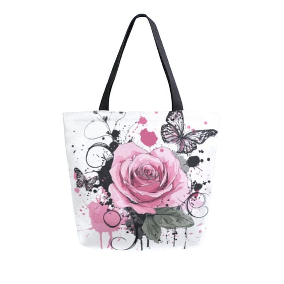 DIXRUYEE Tote Bag Women Weekender Travel Bag Shoulder Handbag Butterfly Rose Printed