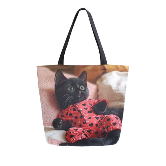DIXRUYEE Tote Bag Women Weekender Travel Bag Shoulder Handbag Charming Kitten in Heart Pajamas Printed