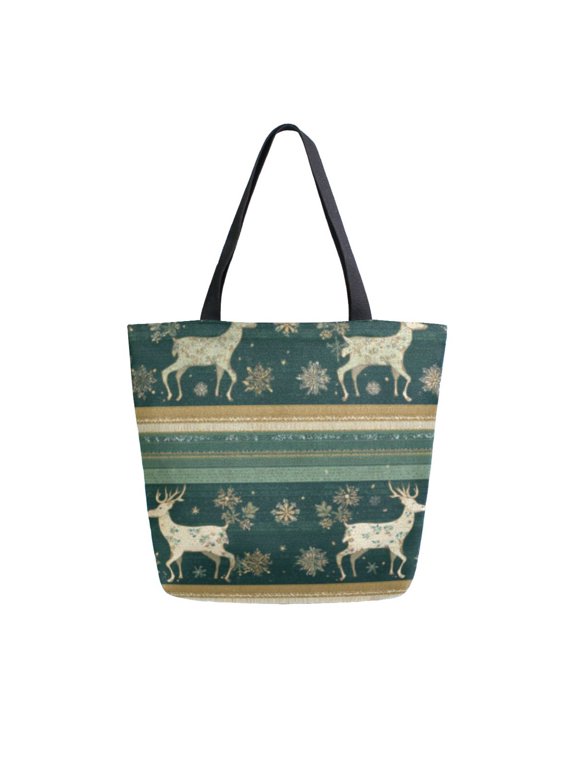 Tote Bag Women Weekender Travel Bag Shoulder Handbag Elegant Deer in Green Splendor Printed