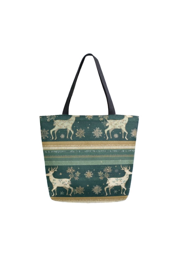 Tote Bag Women Weekender Travel Bag Shoulder Handbag Elegant Deer in Green Splendor Printed