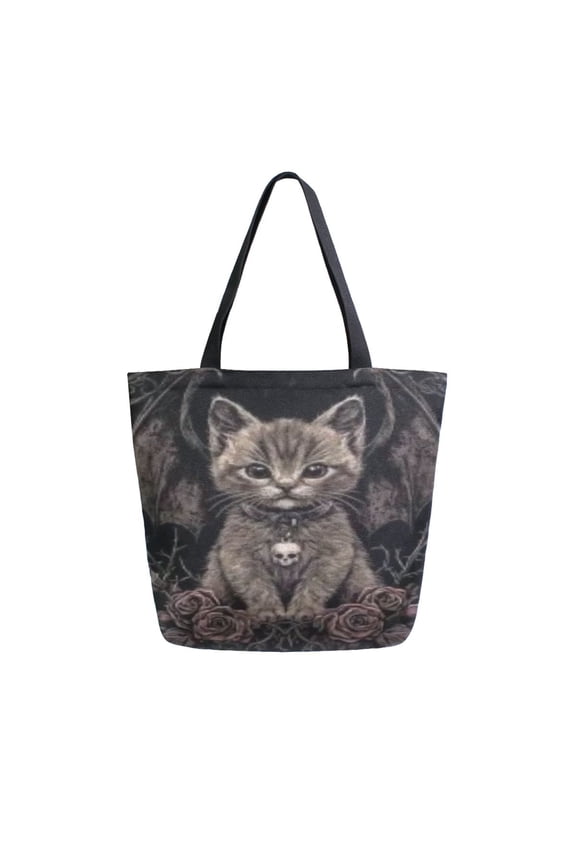 Tote Bag Women Weekender Travel Bag Shoulder Handbag Gothic Bat Cat Printed