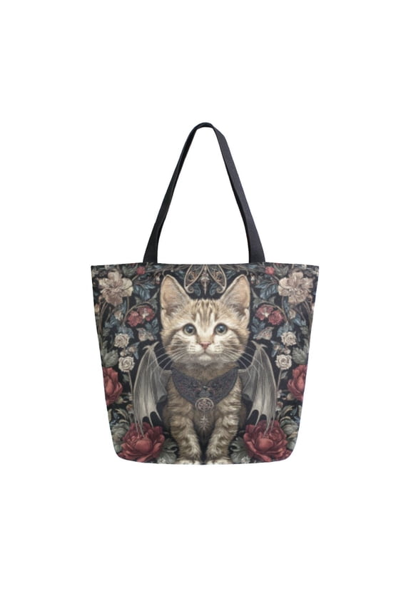 Tote Bag Women Weekender Travel Bag Shoulder Handbag Gothic Winged Kitten Printed