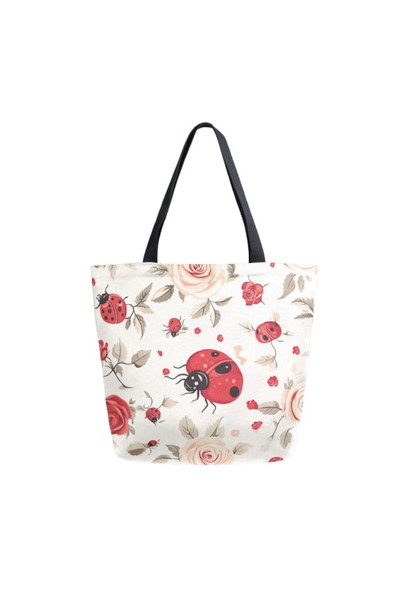 Tote Bag Women Weekender Travel Bag Shoulder Handbag Ladybug Roses Printed