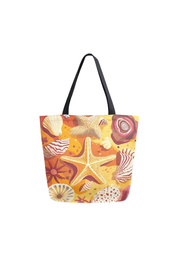 Tote Bag Women Weekender Travel Bag Shoulder Handbag Midjourney_ffyy4_seashells_starfish_and_sea_anemones_on_the_beach_in_an_or_102c4e76-2b28-4db6-9651-4 Printed