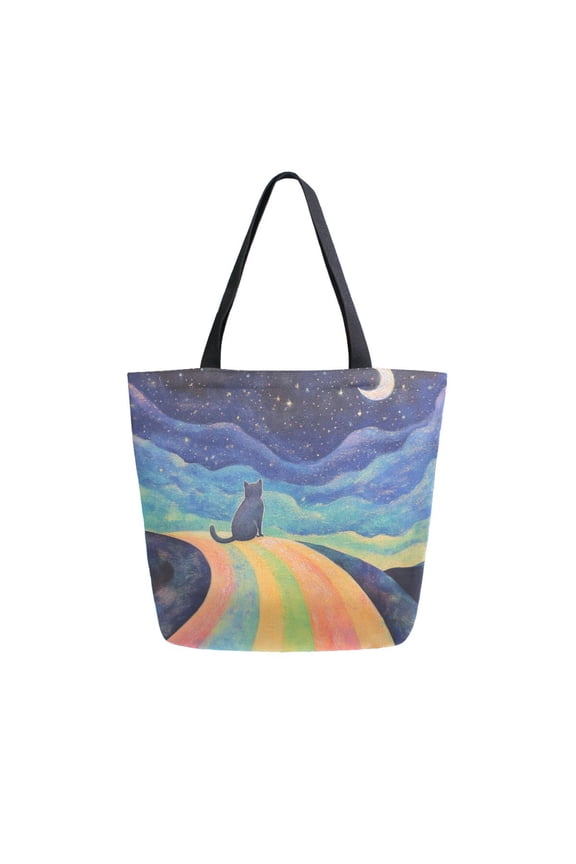 Tote Bag Women Weekender Travel Bag Shoulder Handbag Moonlit Rainbow Journey Printed