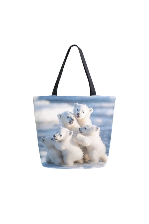 Tote Bag Women Weekender Travel Bag Shoulder Handbag Playful Polar Pals Printed