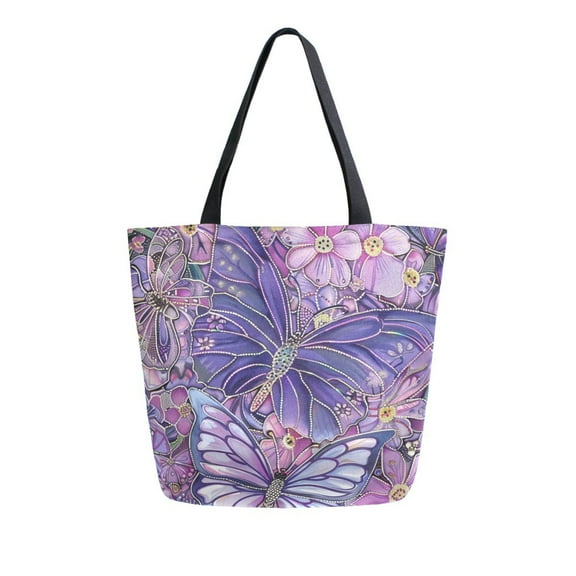 DIXRUYEE Tote Bag Women Weekender Travel Bag Shoulder Handbag Purple Butterfly Garden Printed