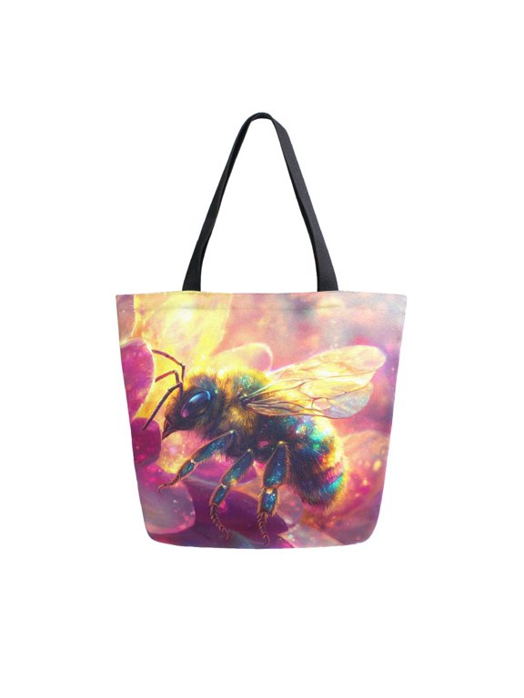 Tote Bag Women Weekender Travel Bag Shoulder Handbag Radiant Bee in Bloom Printed