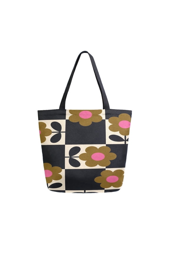Tote Bag Women Weekender Travel Bag Shoulder Handbag Retro Floral Checkerboard Printed