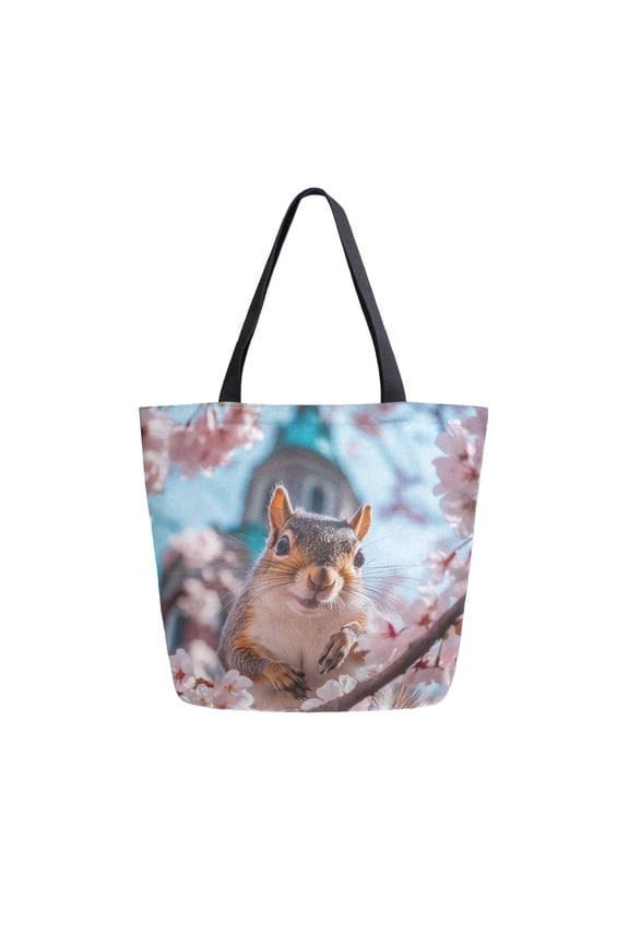 Tote Bag Women Weekender Travel Bag Shoulder Handbag Squirrel's Spring Smile Printed