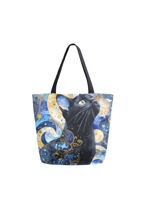 Tote Bag Women Weekender Travel Bag Shoulder Handbag Starry-eyed Feline in A Cosmic Mosaic Printed