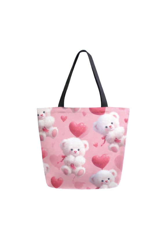 Tote Bag Women Weekender Travel Bag Shoulder Handbag Teddy Bear Love Blush Printed