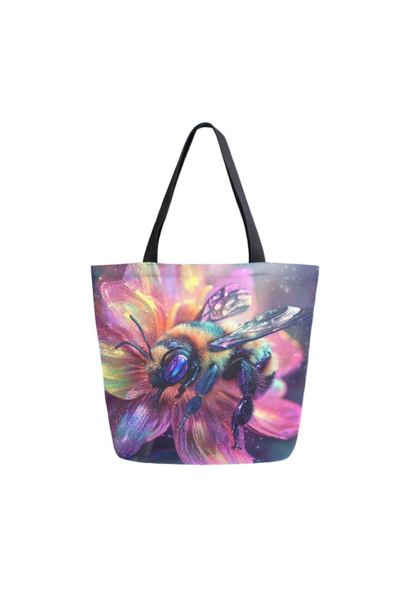 Tote Bag Women Weekender Travel Bag Shoulder Handbag Vibrant Bee on A Radiant Bloom Printed