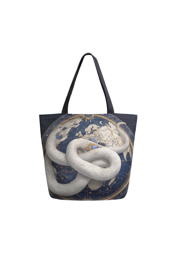 Tote Bag Women Weekender Travel Bag Shoulder Handbag White Snake & Celestial Globe Printed