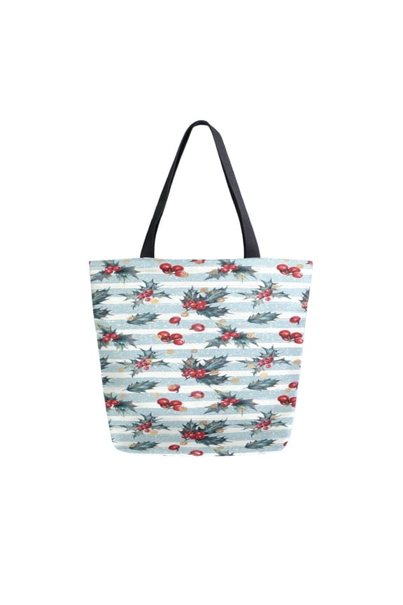 Tote Bag Women Weekender Travel Bag Shoulder Handbag Winter Holly Berry Weave Printed