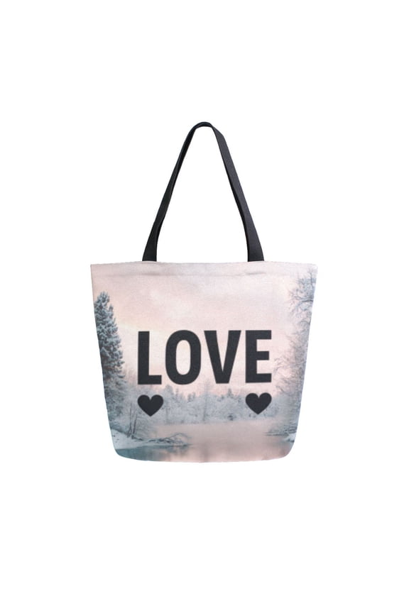 Tote Bag Women Weekender Travel Bag Shoulder Handbag Winter Love Scene Printed