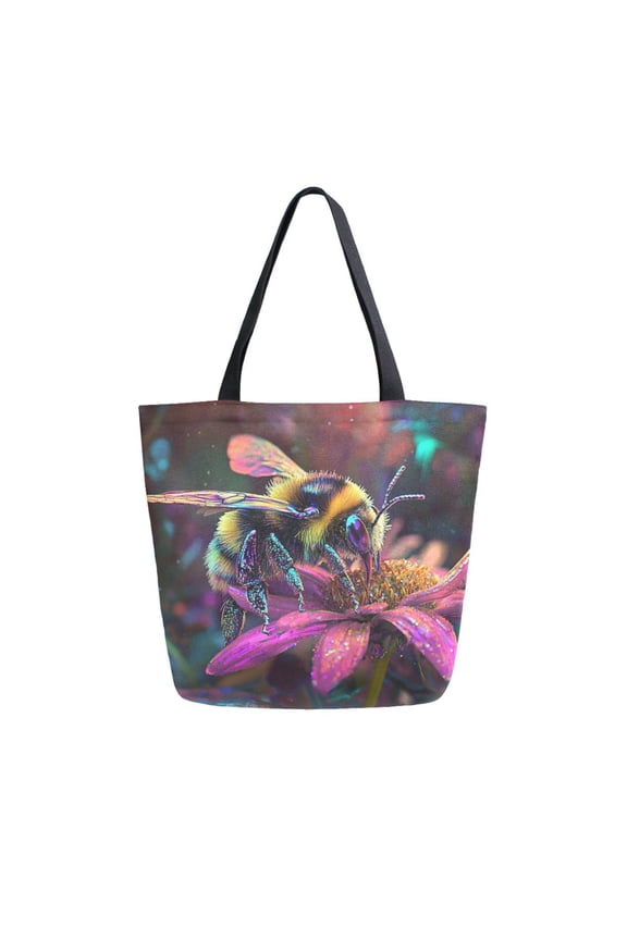 Tote Bag Women Weekender Travel Bag Shoulder Handbag "luminescent Bee on Vibrant Petals Printed
