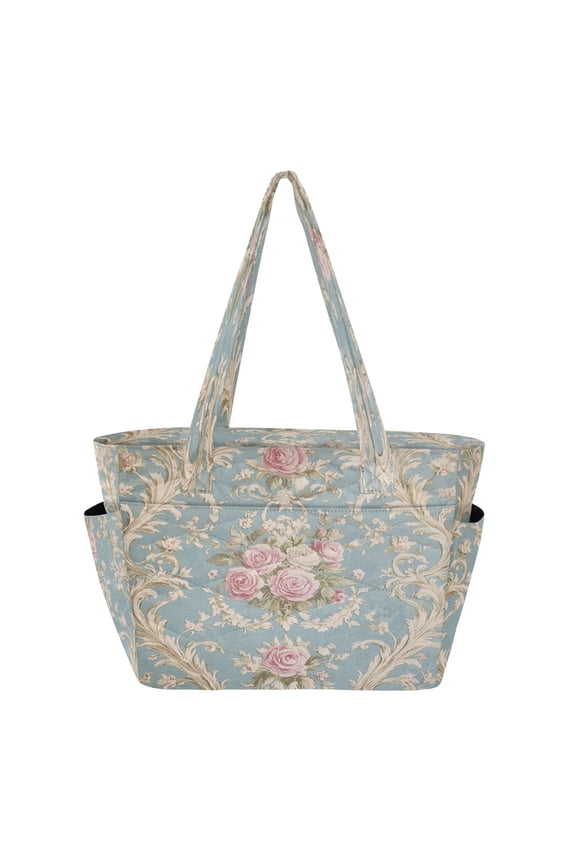 Tote Handbags Casual Shoulderbags In Classic Roses on Serene Blue Pattern