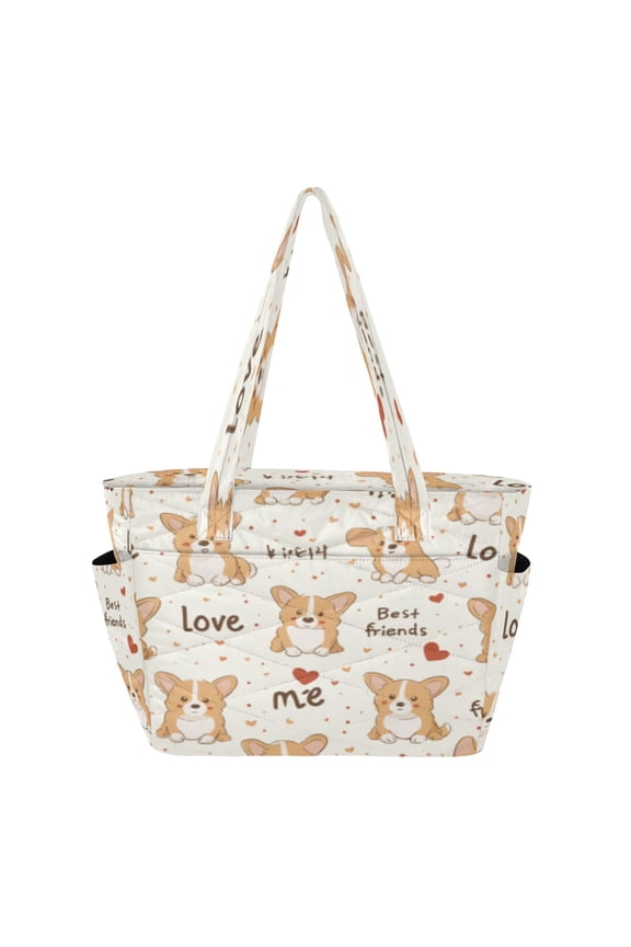 Tote Handbags Casual Shoulderbags In Corgi Love Phrase Collage Pattern