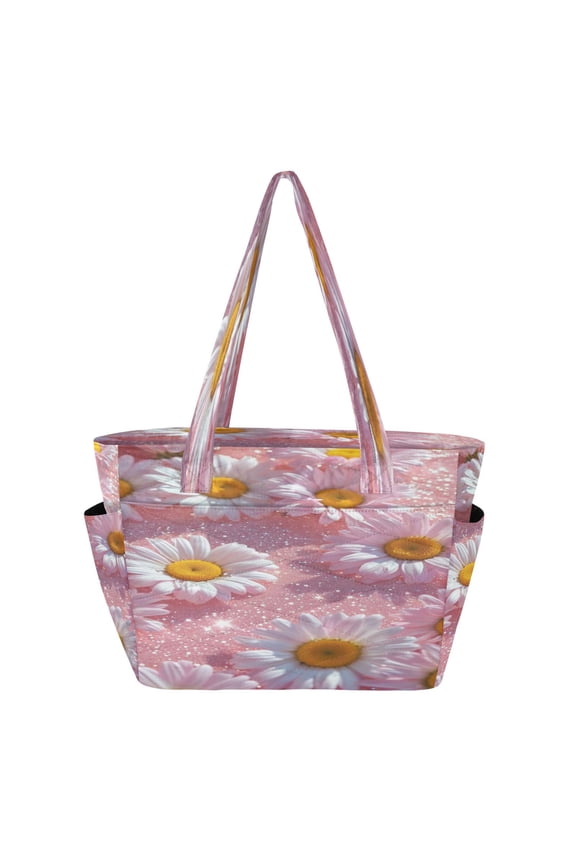 Tote Handbags Casual Shoulderbags In Daisies in Sparkling Dew Pattern