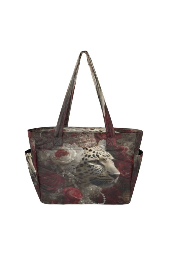 Tote Handbags Casual Shoulderbags In Leopard Crown Roses Pearls Pattern