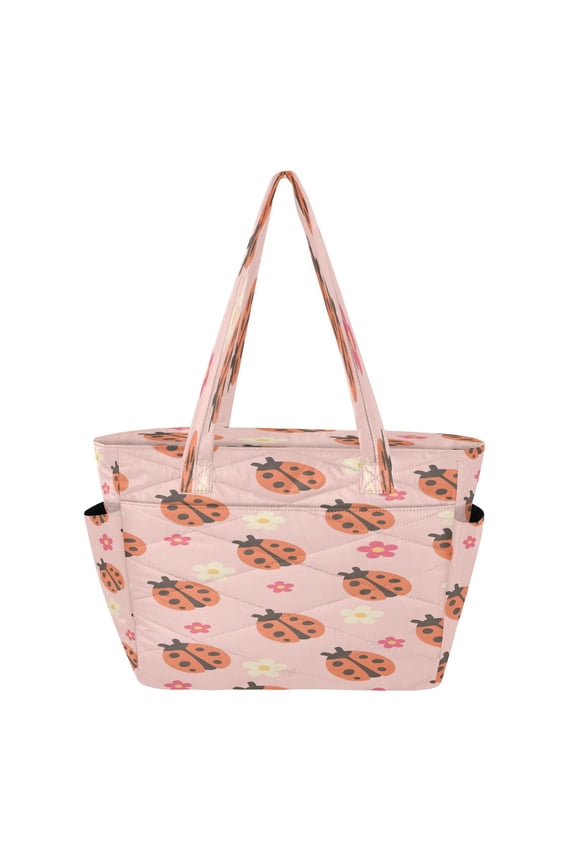 Tote Handbags Casual Shoulderbags In Pink Ladybug-flower Pattern