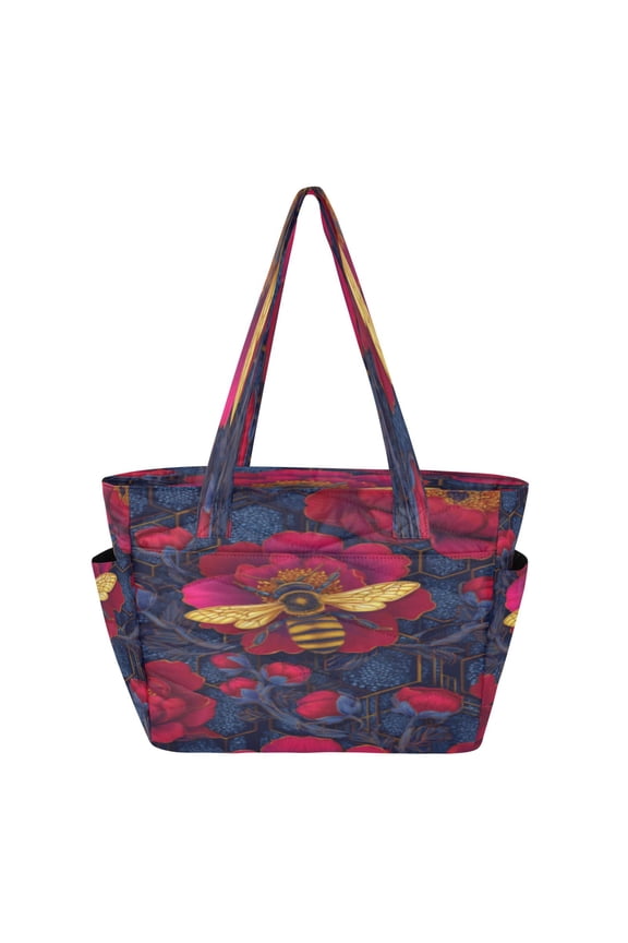Tote Handbags Casual Shoulderbags In Red Flowers & Bee Pattern