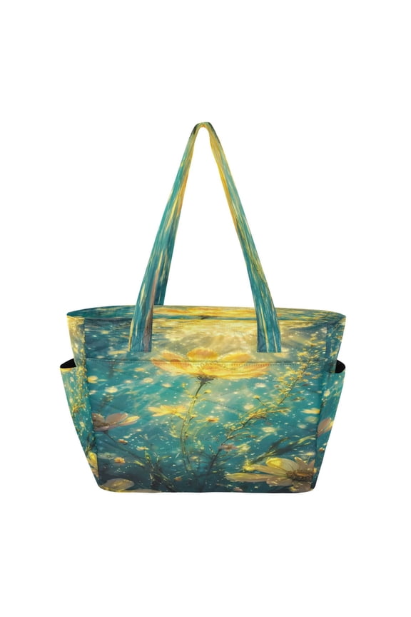 Tote Handbags Casual Shoulderbags In Underwater Golden Bloom Pattern