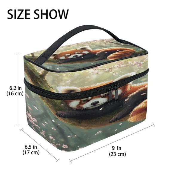DIXRUYEE Train Case Cosmetics Organizer Fashion Blossoming Red Panda Printed Size: 9x6.2x6.5 in