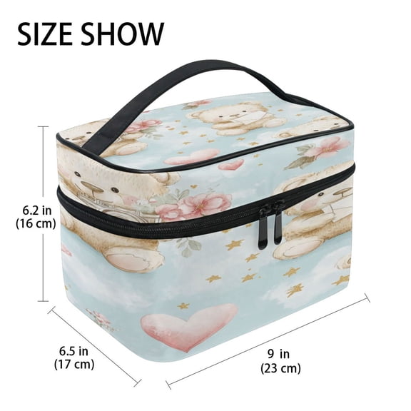 DIXRUYEE Train Case Cosmetics Organizer Fashion Camera-ready Teddy Friends Printed Size: 9x6.2x6.5 in