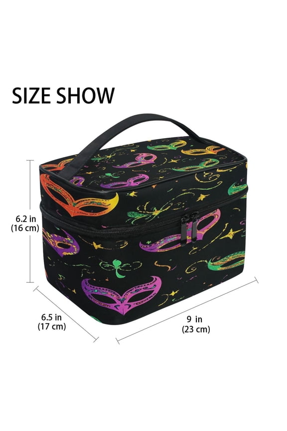 Train Case Cosmetics Organizer Fashion Carnival Masks Printed Size: 9x6.2x6.5 in