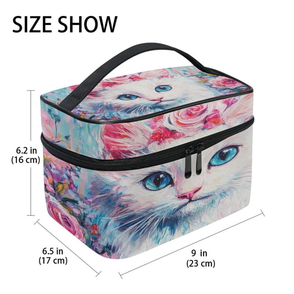 DIXRUYEE Train Case Cosmetics Organizer Fashion Cat with Floral Crown Painting Printed Size: 9x6.2x6.5 in