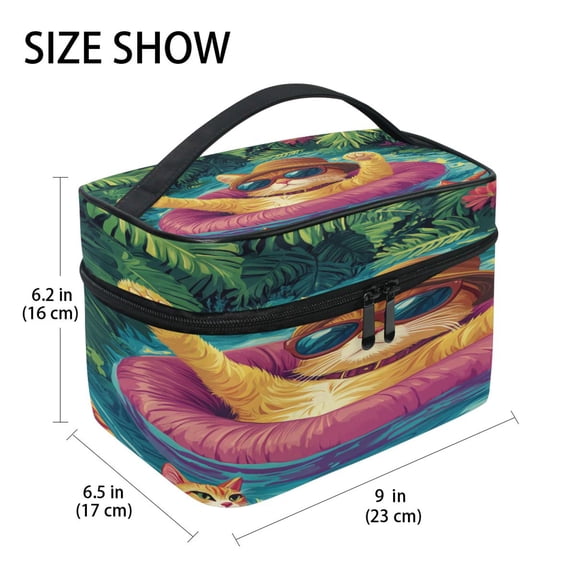 DIXRUYEE Train Case Cosmetics Organizer Fashion Chillin' Kitty Printed Size: 9x6.2x6.5 in