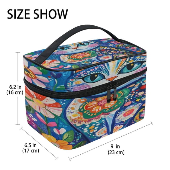 DIXRUYEE Train Case Cosmetics Organizer Fashion Colorful Cat Oasis Printed Size: 9x6.2x6.5 in