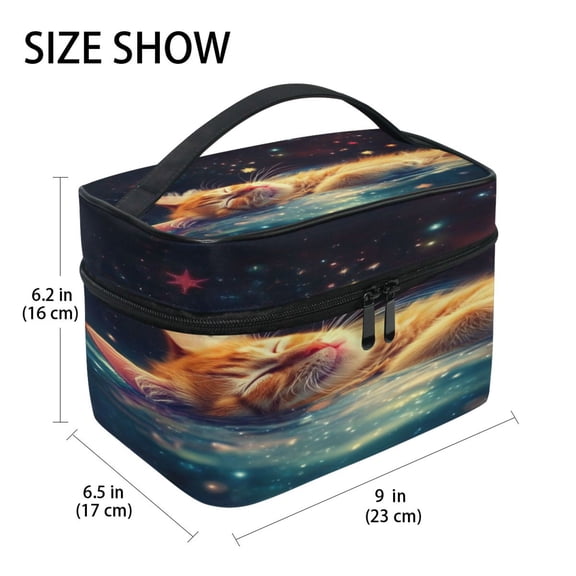 DIXRUYEE Train Case Cosmetics Organizer Fashion Cosmic Cat Dreams Printed Size: 9x6.2x6.5 in