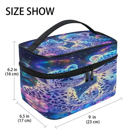 DIXRUYEE Train Case Cosmetics Organizer Fashion Cosmic Leopard Twins Printed Size: 9x6.2x6.5 in