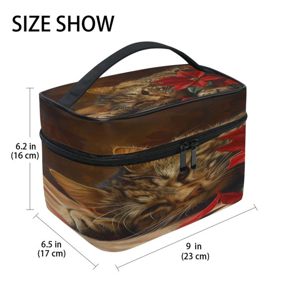 DIXRUYEE Train Case Cosmetics Organizer Fashion Cozy Cat with Florals Printed Size: 9x6.2x6.5 in