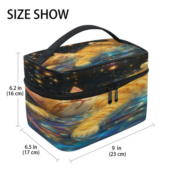 DIXRUYEE Train Case Cosmetics Organizer Fashion Dreamy Cat Splash Printed Size: 9x6.2x6.5 in