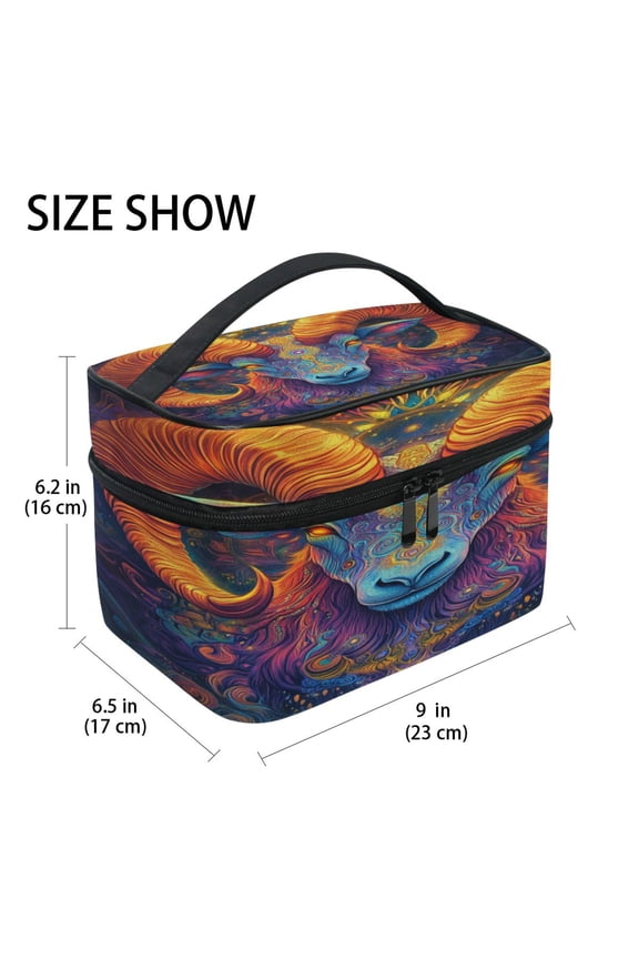 Train Case Cosmetics Organizer Fashion Electric Ram Reverie Printed Size: 9x6.2x6.5 in