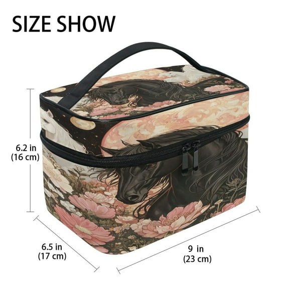 DIXRUYEE Train Case Cosmetics Organizer Fashion Equine Moonlight Printed Size: 9x6.2x6.5 in