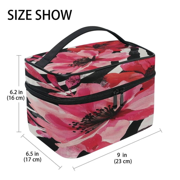 DIXRUYEE Train Case Cosmetics Organizer Fashion Floral Dance on Stripes Printed Size: 9x6.2x6.5 in