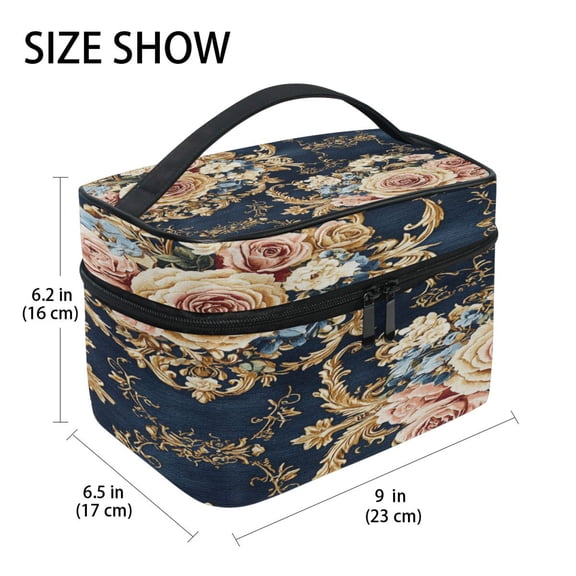 DIXRUYEE Train Case Cosmetics Organizer Fashion Floral Ornate Printed Size: 9x6.2x6.5 in
