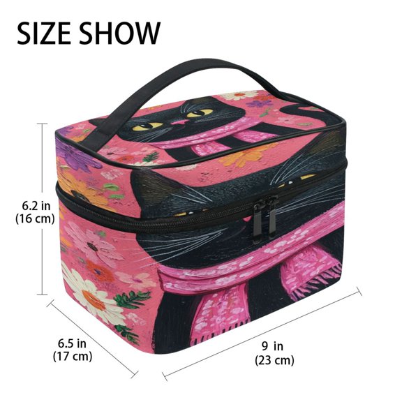 DIXRUYEE Train Case Cosmetics Organizer Fashion Friendly Black Cat Printed Size: 9x6.2x6.5 in