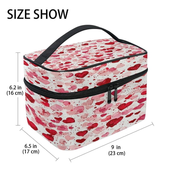 DIXRUYEE Train Case Cosmetics Organizer Fashion Heart Confetti Printed Size: 9x6.2x6.5 in