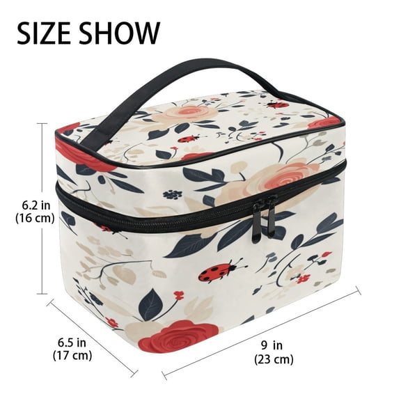 DIXRUYEE Train Case Cosmetics Organizer Fashion Ladybug Rose Garden Printed Size: 9x6.2x6.5 in