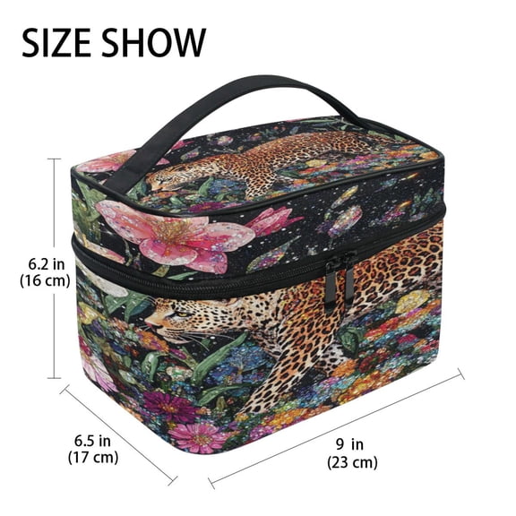DIXRUYEE Train Case Cosmetics Organizer Fashion Leopard Among Flora Printed Size: 9x6.2x6.5 in